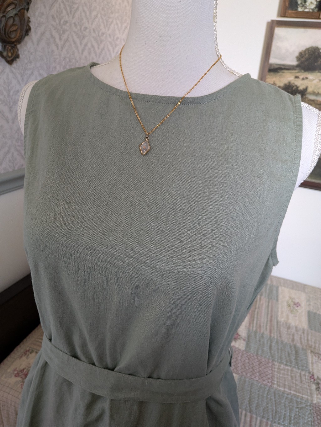 Nwt Grae Cove Sage Green Linen Cotton Tie Waist Dress S — image 5 of 8